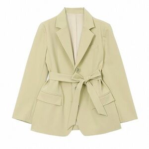Chic Women's Belted Blazer - yellow